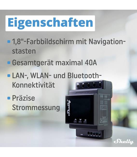 Shelly Hutschiene Pro 4PM Relais max. 40A 1 Phase 4 Kanäle Messfunktion WLAN LAN BT