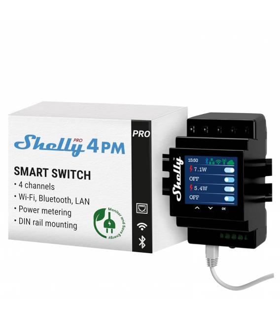 Shelly Hutschiene Pro 4PM Relais max. 40A 1 Phase 4 Kanäle Messfunktion WLAN LAN BT