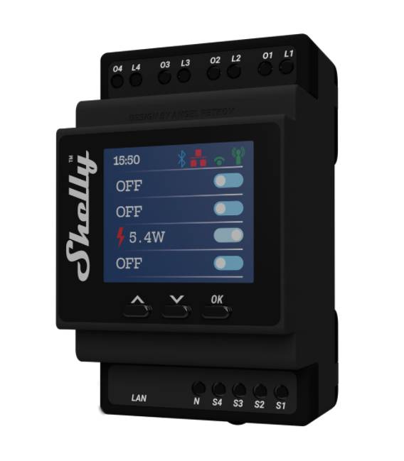 Shelly Hutschiene Pro 4PM Relais max. 40A 1 Phase 4 Kanäle Messfunktion WLAN LAN BT